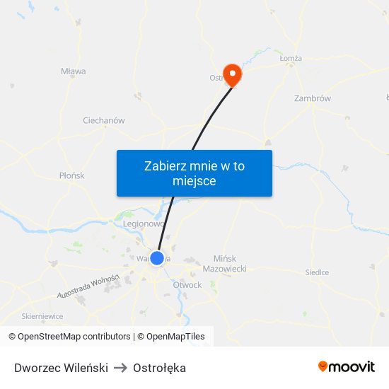 Dworzec Wileński to Ostrołęka map