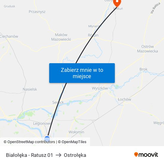 Białołęka - Ratusz 01 to Ostrołęka map