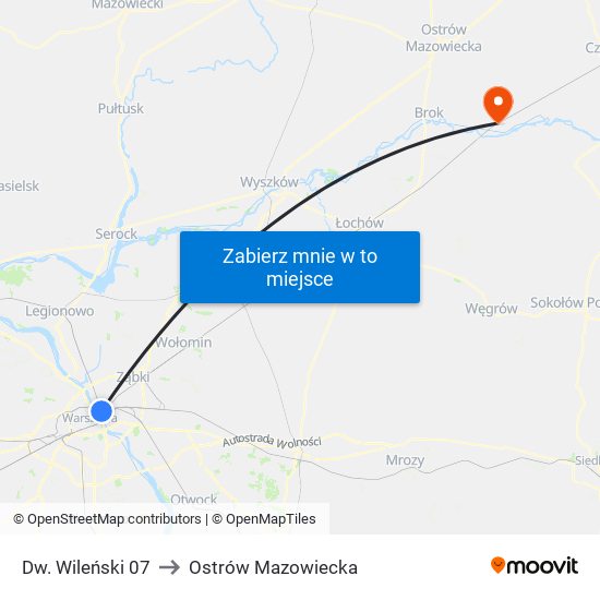 Dw. Wileński 07 to Ostrów Mazowiecka map