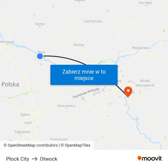 Płock City to Otwock map