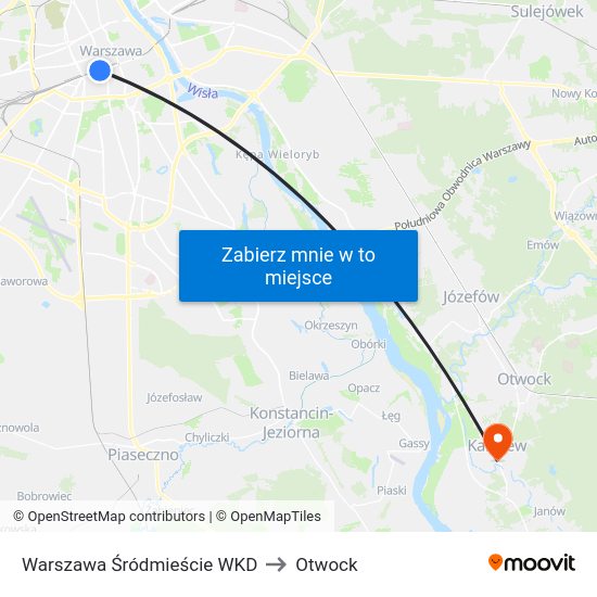 Warszawa Śródmieście WKD to Otwock map