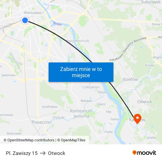 Pl. Zawiszy 15 to Otwock map