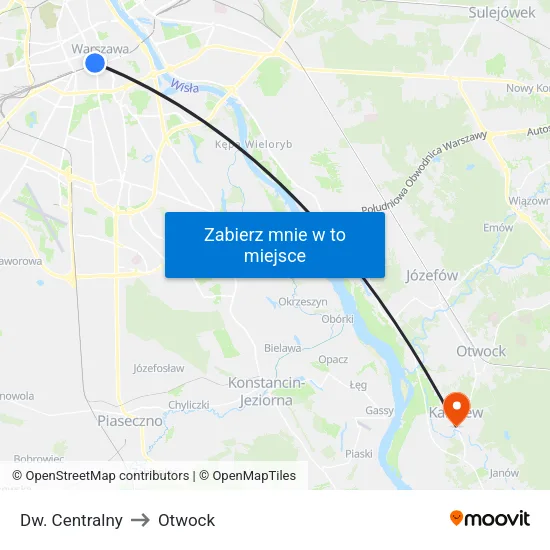 Dw. Centralny to Otwock map