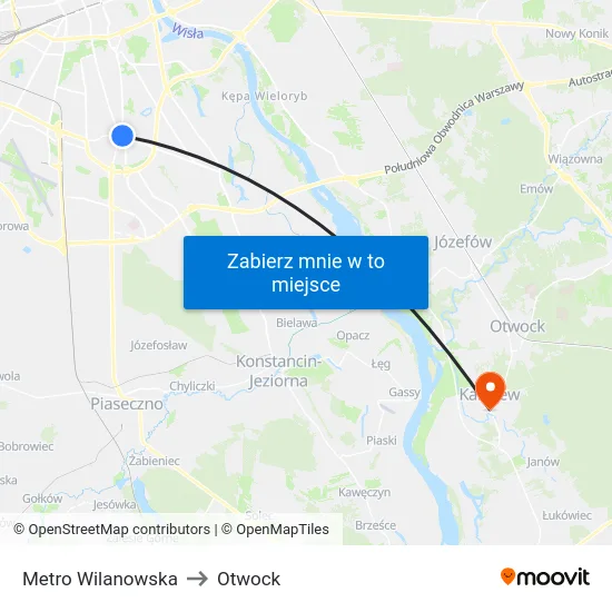 Metro Wilanowska to Otwock map