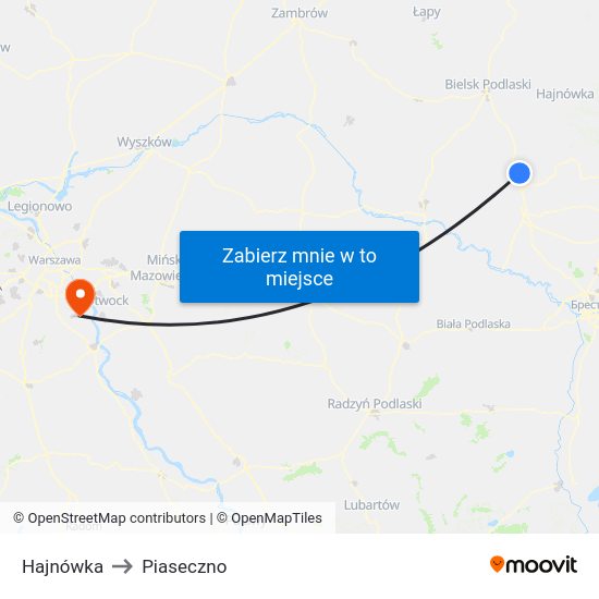 Hajnówka to Piaseczno map