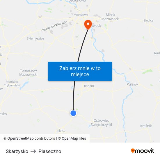 Skarżysko to Piaseczno map