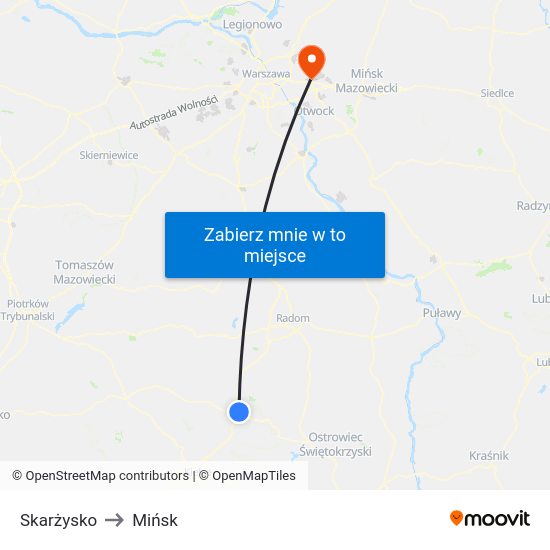 Skarżysko to Mińsk map