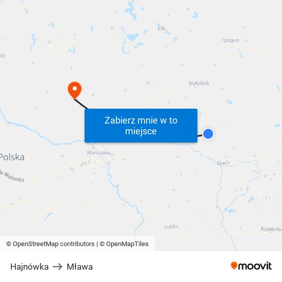 Hajnówka to Mława map