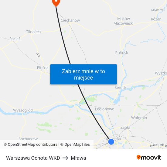 Warszawa Ochota WKD to Mława map