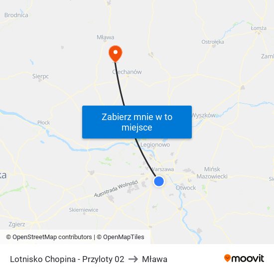 Lotnisko Chopina-Przyloty to Mława map