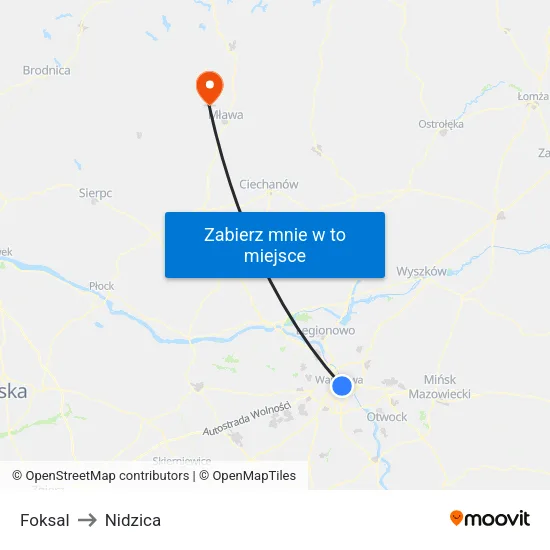 Foksal to Nidzica map