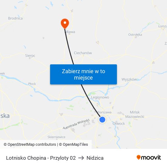 Lotnisko Chopina - Przyloty 02 to Nidzica map