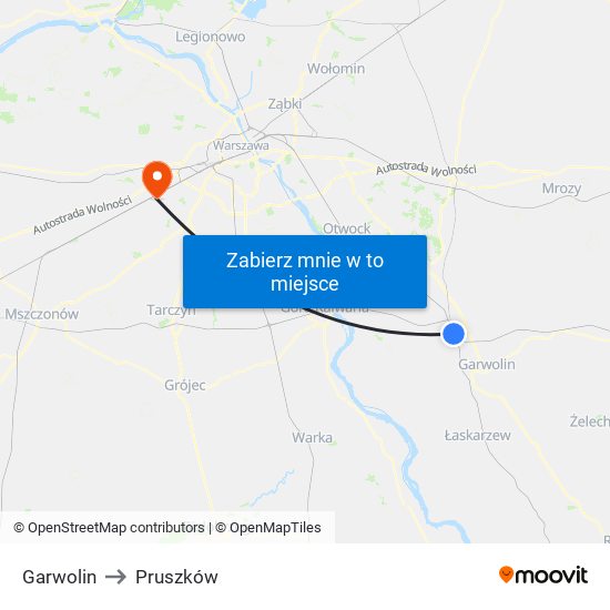 Garwolin to Pruszków map