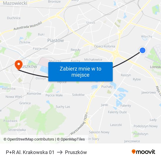 P+R Al. Krakowska 01 to Pruszków map