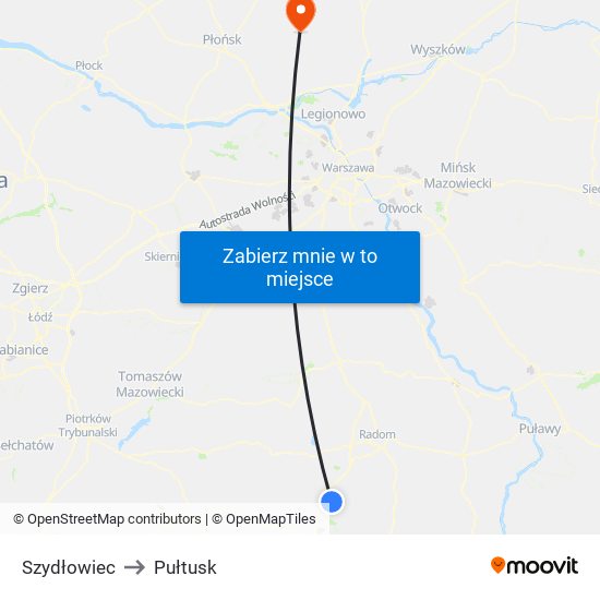 Szydłowiec to Pułtusk map