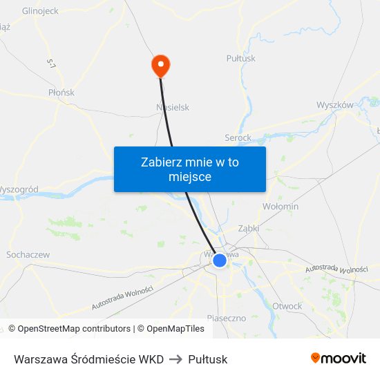 Warszawa Śródmieście WKD to Pułtusk map