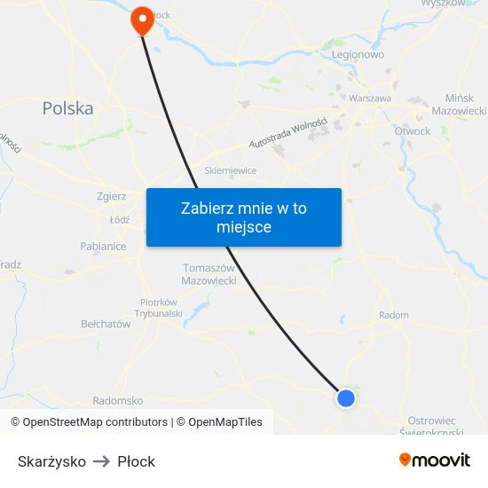 Skarżysko to Płock map