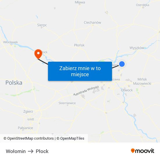 Wołomin to Płock map