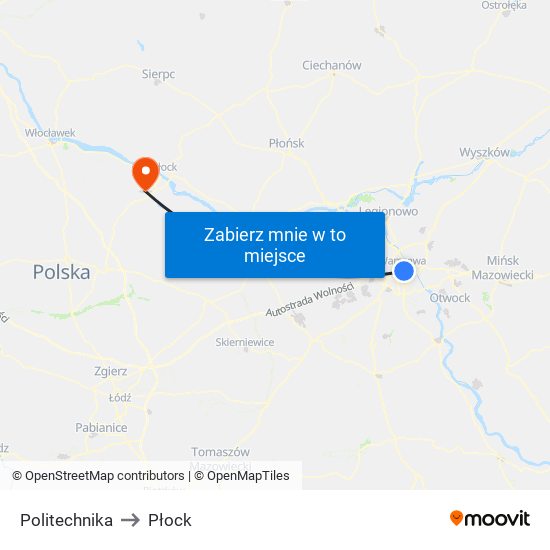 Politechnika to Płock map