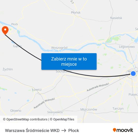 Warszawa Śródmieście WKD to Płock map