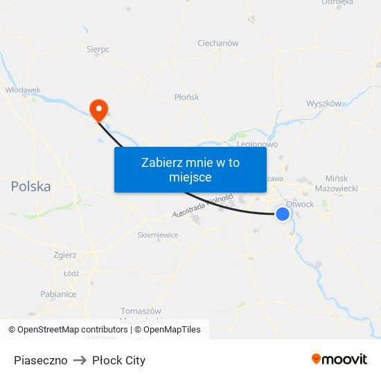 Piaseczno to Płock City map