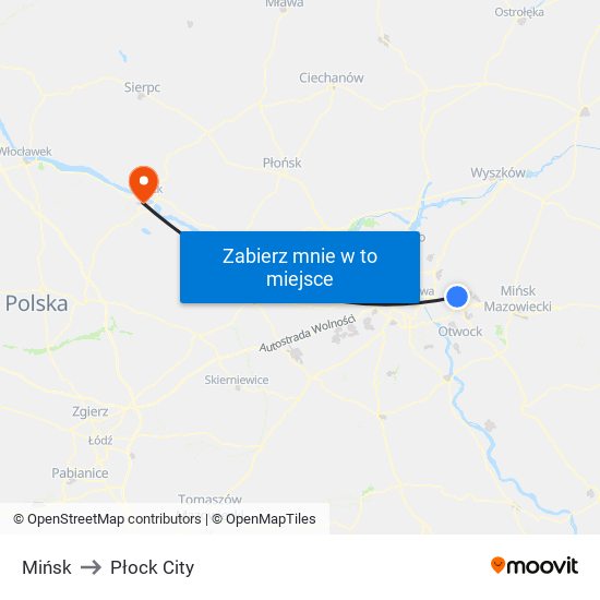 Mińsk to Płock City map