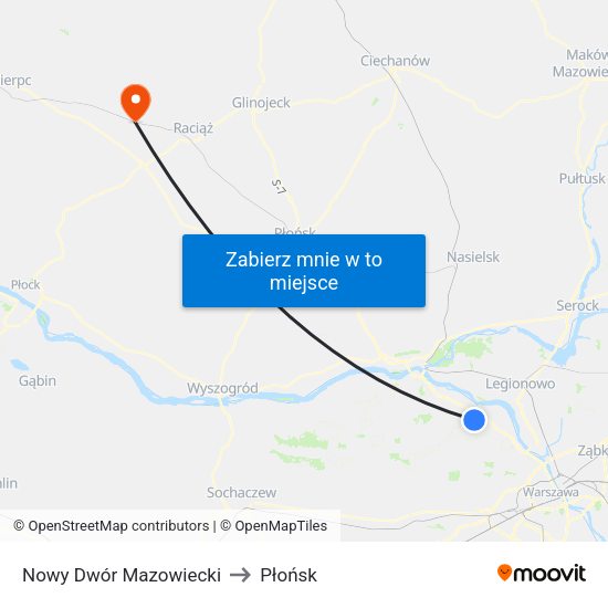 Nowy Dwór Mazowiecki to Płońsk map