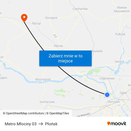 Metro Młociny 03 to Płońsk map