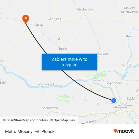 Metro Młociny to Płońsk map