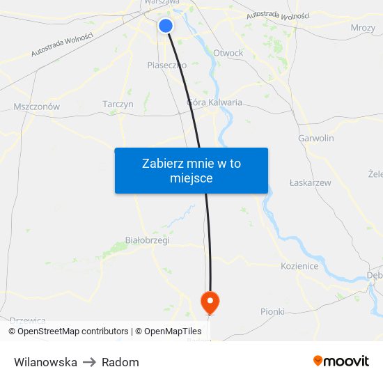 Wilanowska to Radom map