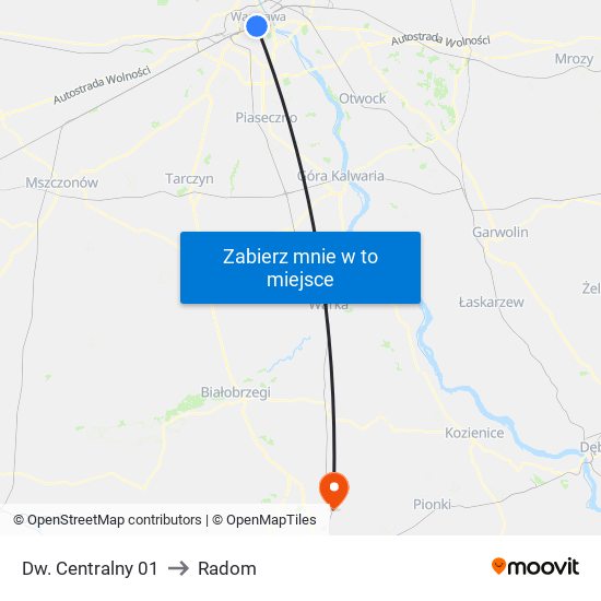 Dw. Centralny 01 to Radom map