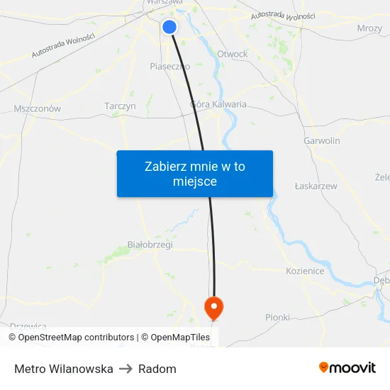 Metro Wilanowska to Radom map