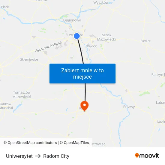 Uniwersytet to Radom City map