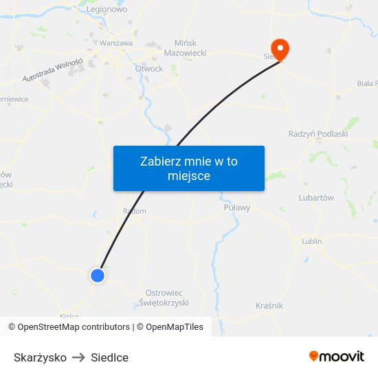 Skarżysko to Siedlce map