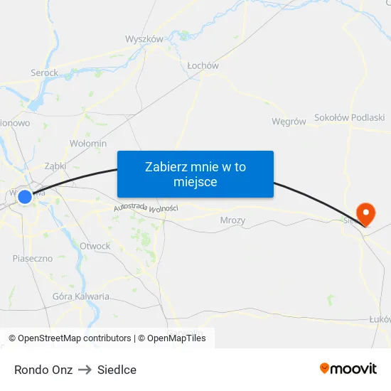 Rondo Onz to Siedlce map