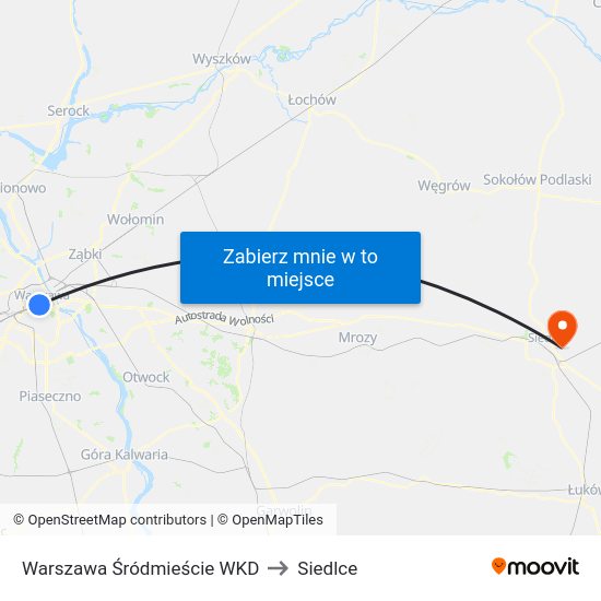 Warszawa Śródmieście WKD to Siedlce map