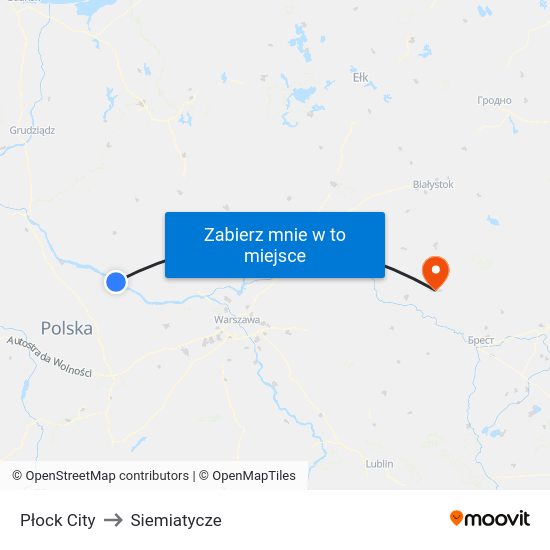 Płock City to Siemiatycze map