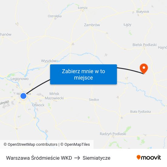 Warszawa Śródmieście WKD to Siemiatycze map