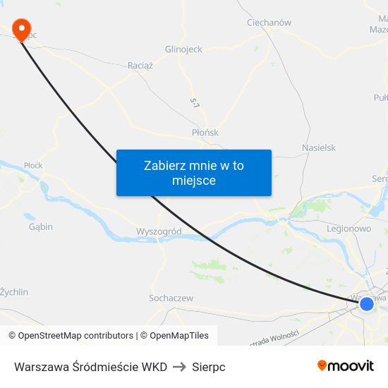 Warszawa Śródmieście WKD to Sierpc map