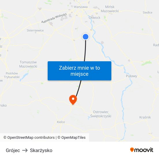 Grójec to Skarżysko map