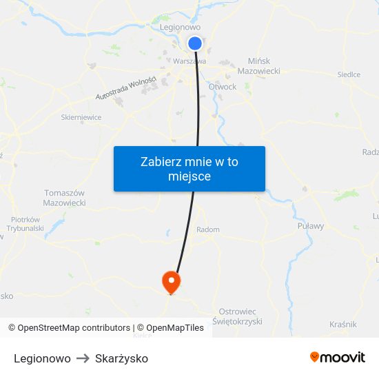 Legionowo to Skarżysko map