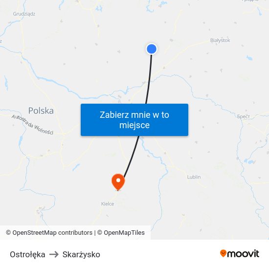 Ostrołęka to Skarżysko map