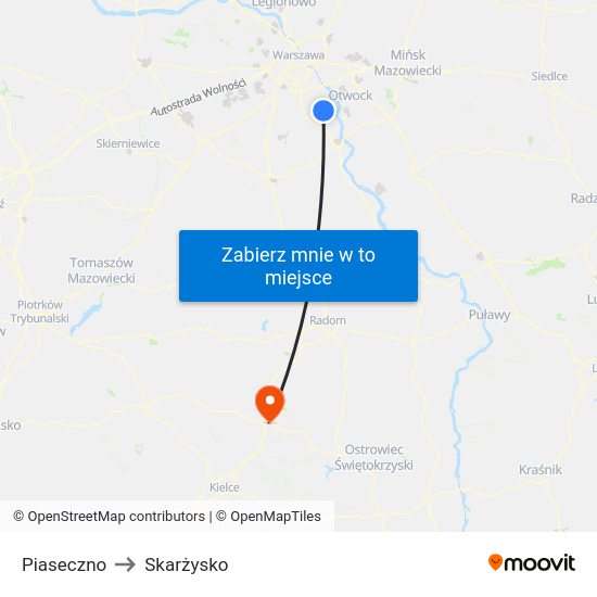 Piaseczno to Skarżysko map