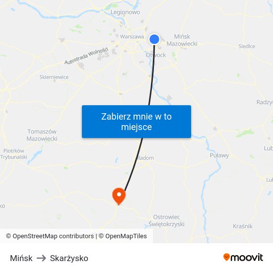 Mińsk to Skarżysko map