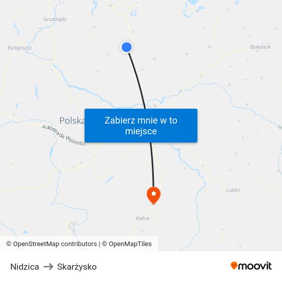 Nidzica to Skarżysko map