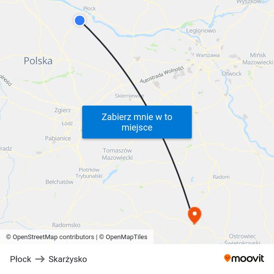 Płock to Skarżysko map