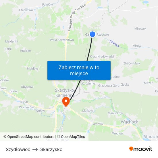 Szydłowiec to Skarżysko map