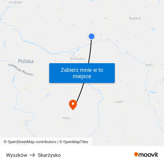 Wyszków to Skarżysko map