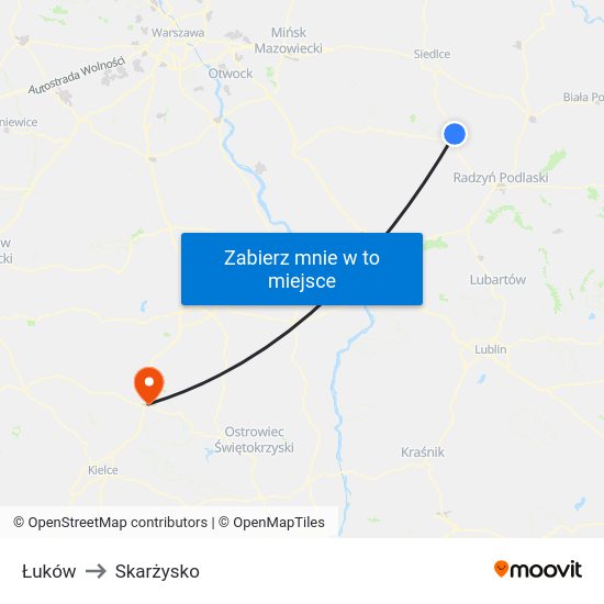 Łuków to Skarżysko map