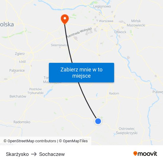 Skarżysko to Sochaczew map